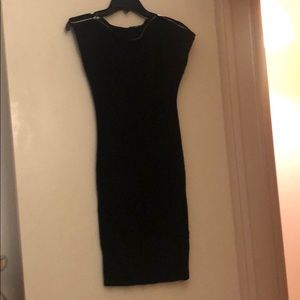 LBD! tight fitting black dress w zips on shoulder